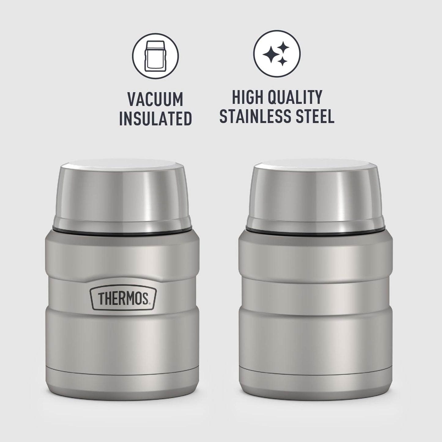 Stainless King Vacuum-Insulated Food Jar with Spoon, 16 Ounce, Matte Stainless Steel