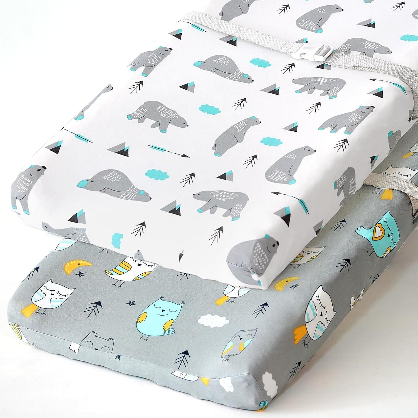 Stretchy Changing Pad Covers Changing Table Cover for Baby Boys Girls,2 Pack Jersey Knit,Owl & Bear