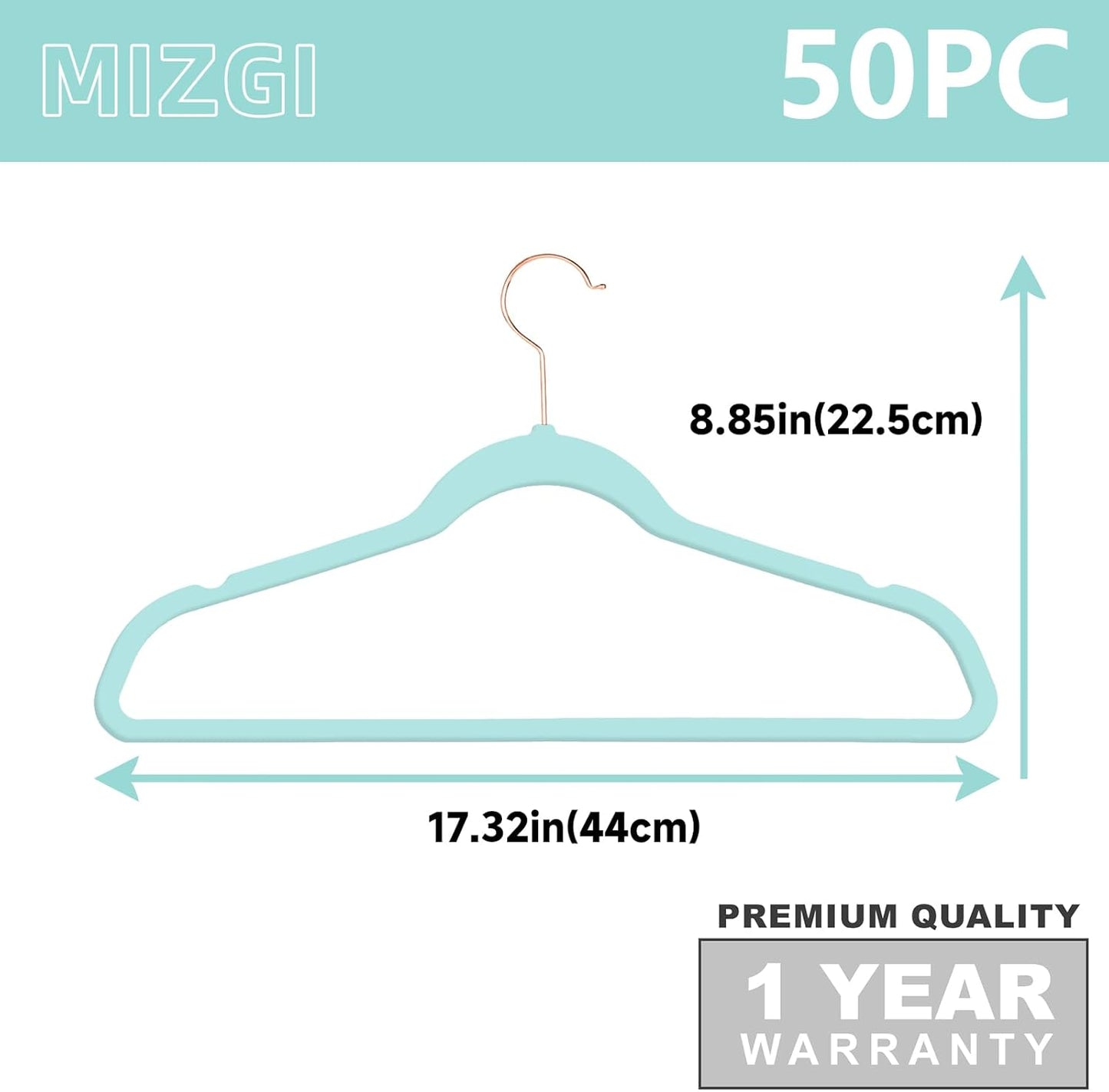 Premium Velvet Hangers (50 Pack) Heavy Duty - Non Slip Felt Hangers - Aqua Blue - Rose Gold Hooks,Space Saving Clothes Hangers,Durable Strong Hangers for Suits,Coats