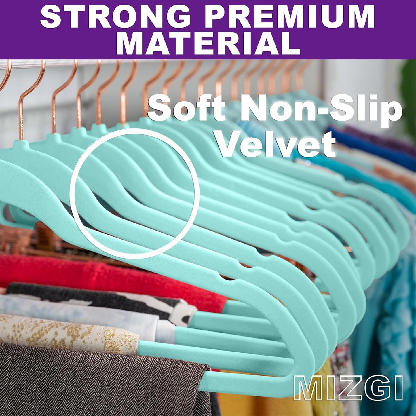 Premium Velvet Hangers (50 Pack) Heavy Duty - Non Slip Felt Hangers - Aqua Blue - Rose Gold Hooks,Space Saving Clothes Hangers,Durable Strong Hangers for Suits,Coats