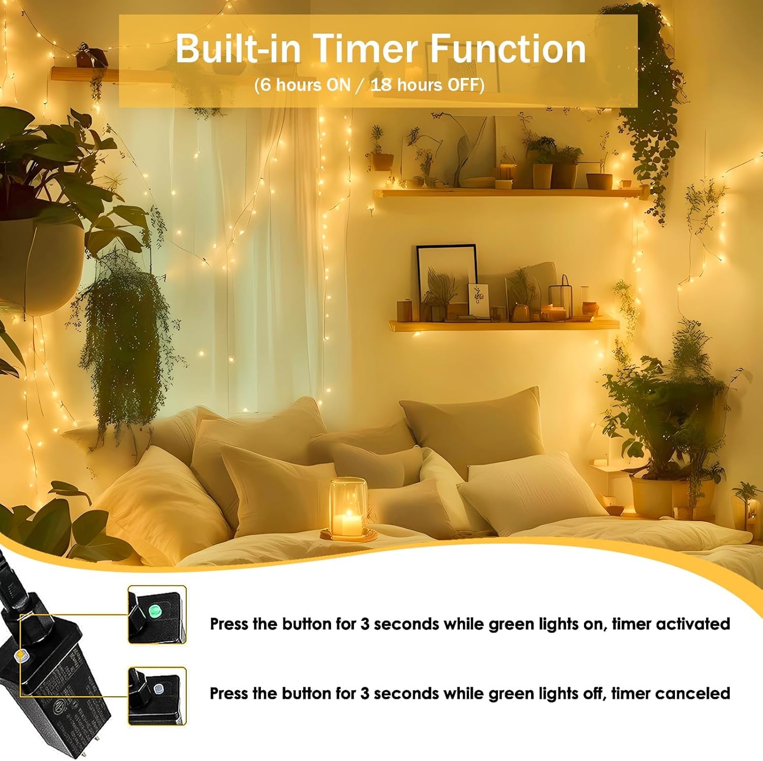 Connectable 200 LED String Lights Indoor Outdoor, 66FT Warm White Christmas Lights Waterproof, 8 Modes with Timer, Twinkle Fairy Lights Plug in Clear Wire for Christmas Tree, Bedroom, Classroom Decor