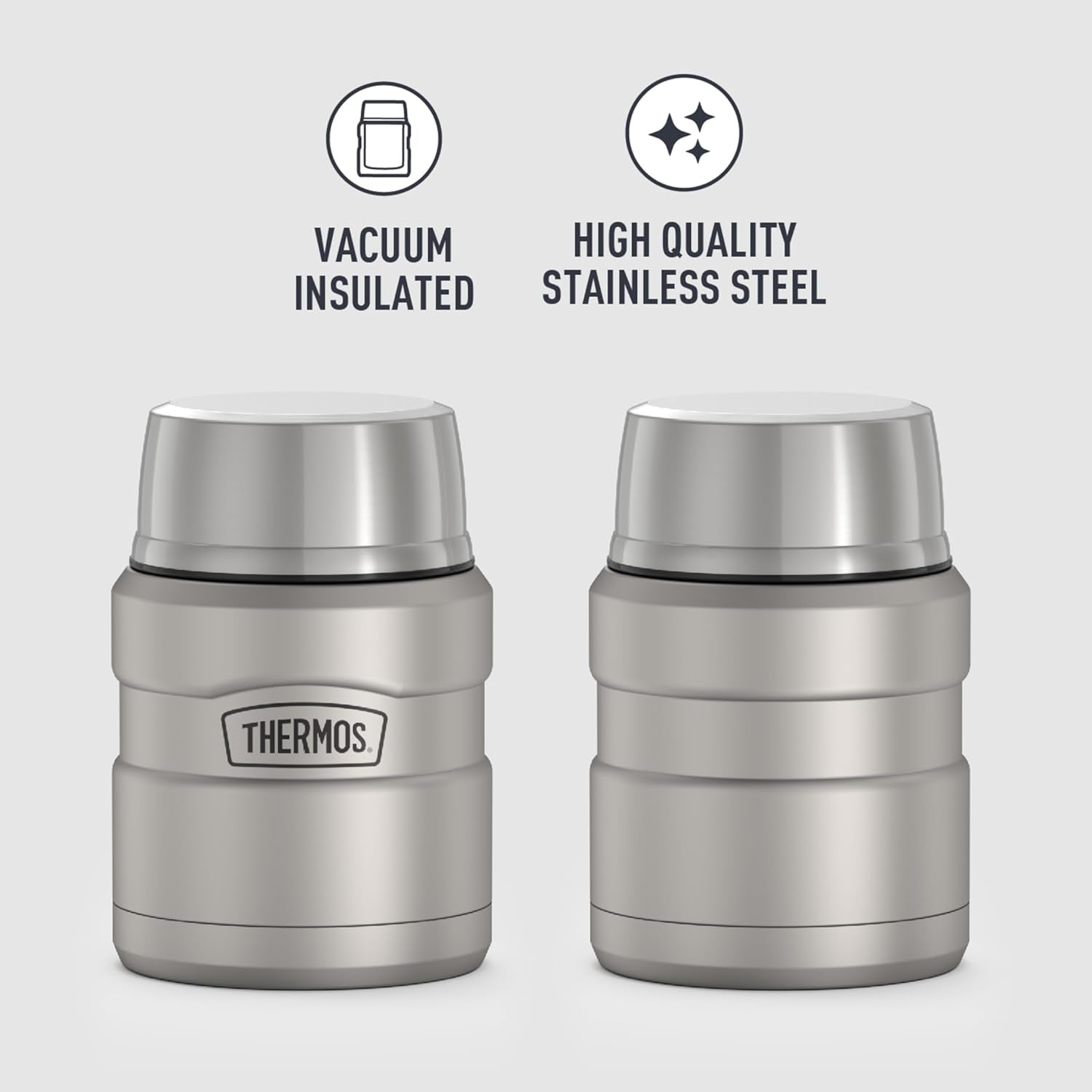 Stainless King Vacuum-Insulated Food Jar with Spoon, 16 Ounce, Matte Stainless Steel