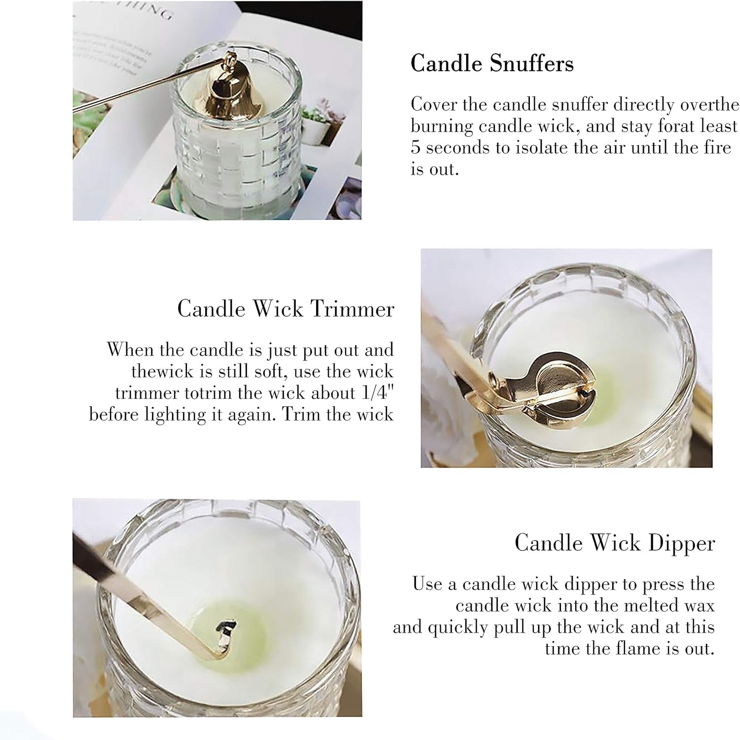 Candle Snuffer,Candle Wick Trimmer, 3 in 1 Candle Tools Candle Accessory Set Candle Cutter Candle Maintenance Kit and Candle Wick Dipper with Gift Package for Candle Lover (Antique Bronze)