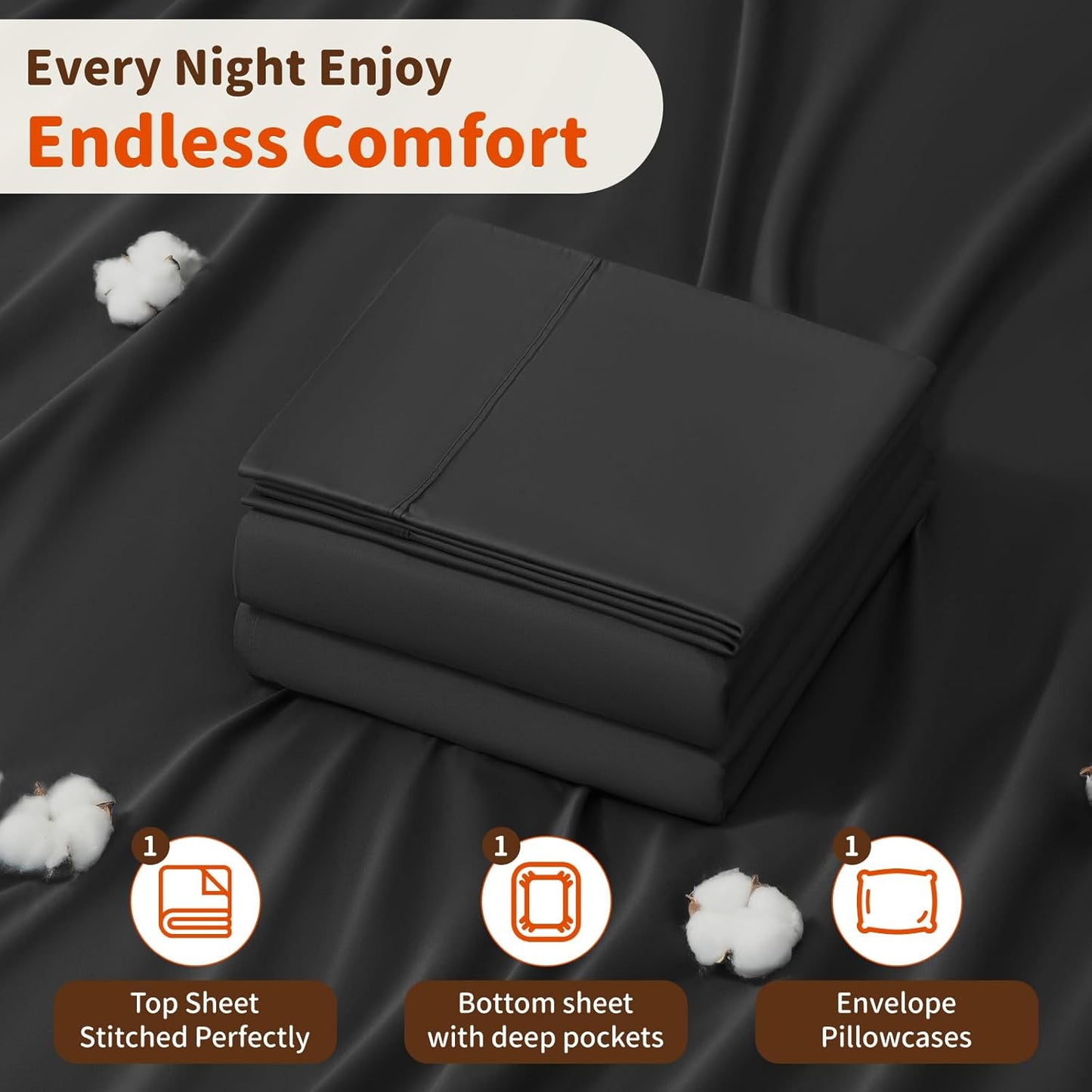 1000 Thread Count 100% Egyptian Cotton Sheets Set Twin, 3 Piece Sets Bed Sheet Deep Pocket Sheet Set 16" Soft Comfortable All Season (Twin, Black)