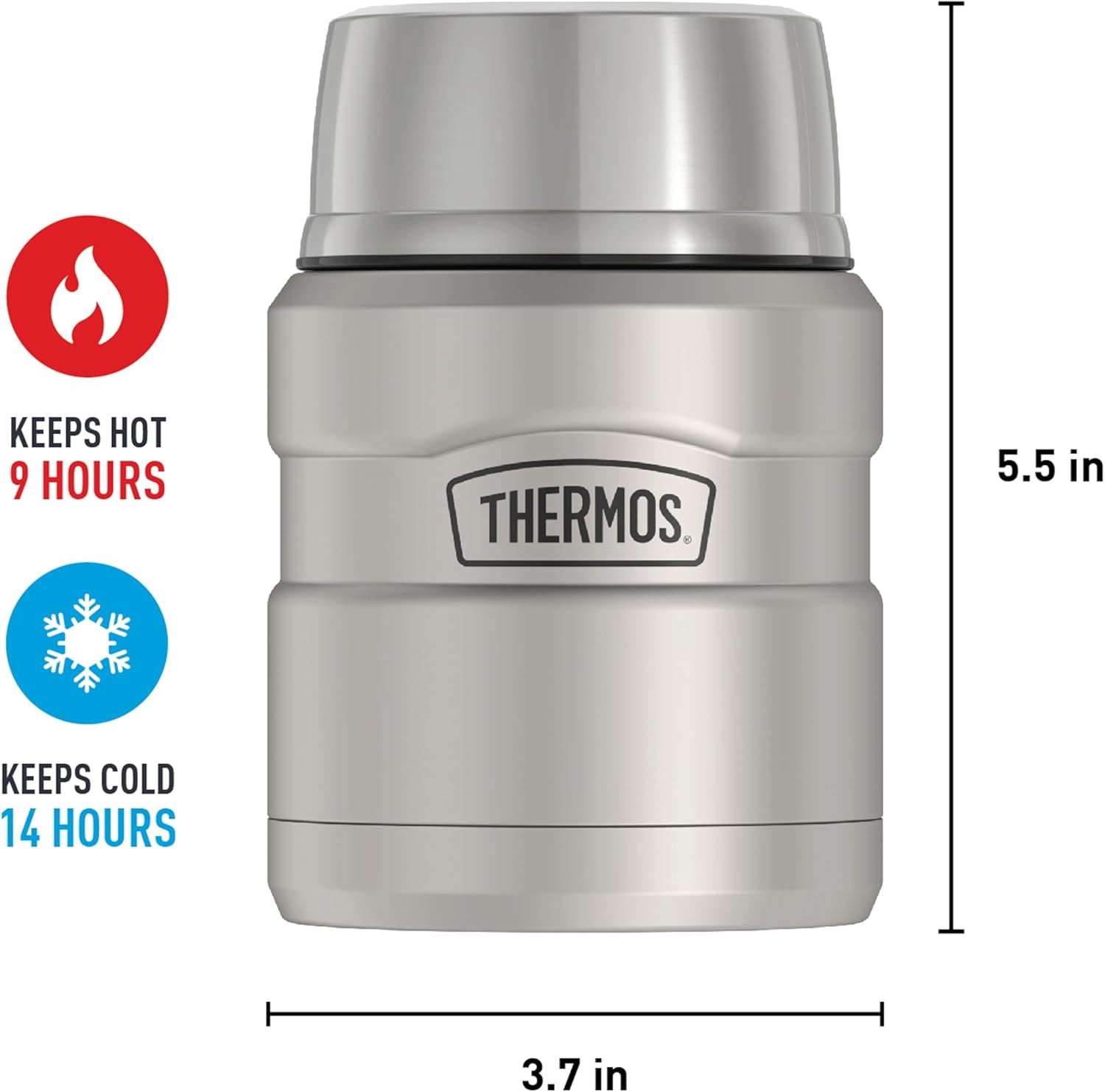 Stainless King Vacuum-Insulated Food Jar with Spoon, 16 Ounce, Matte Stainless Steel