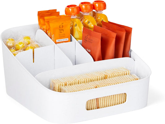 Shelfbin Adjustable Snack Bin, Bpa-Free Divided Storage Basket for Kitchen Pantry Organization, One Size, Speckled White