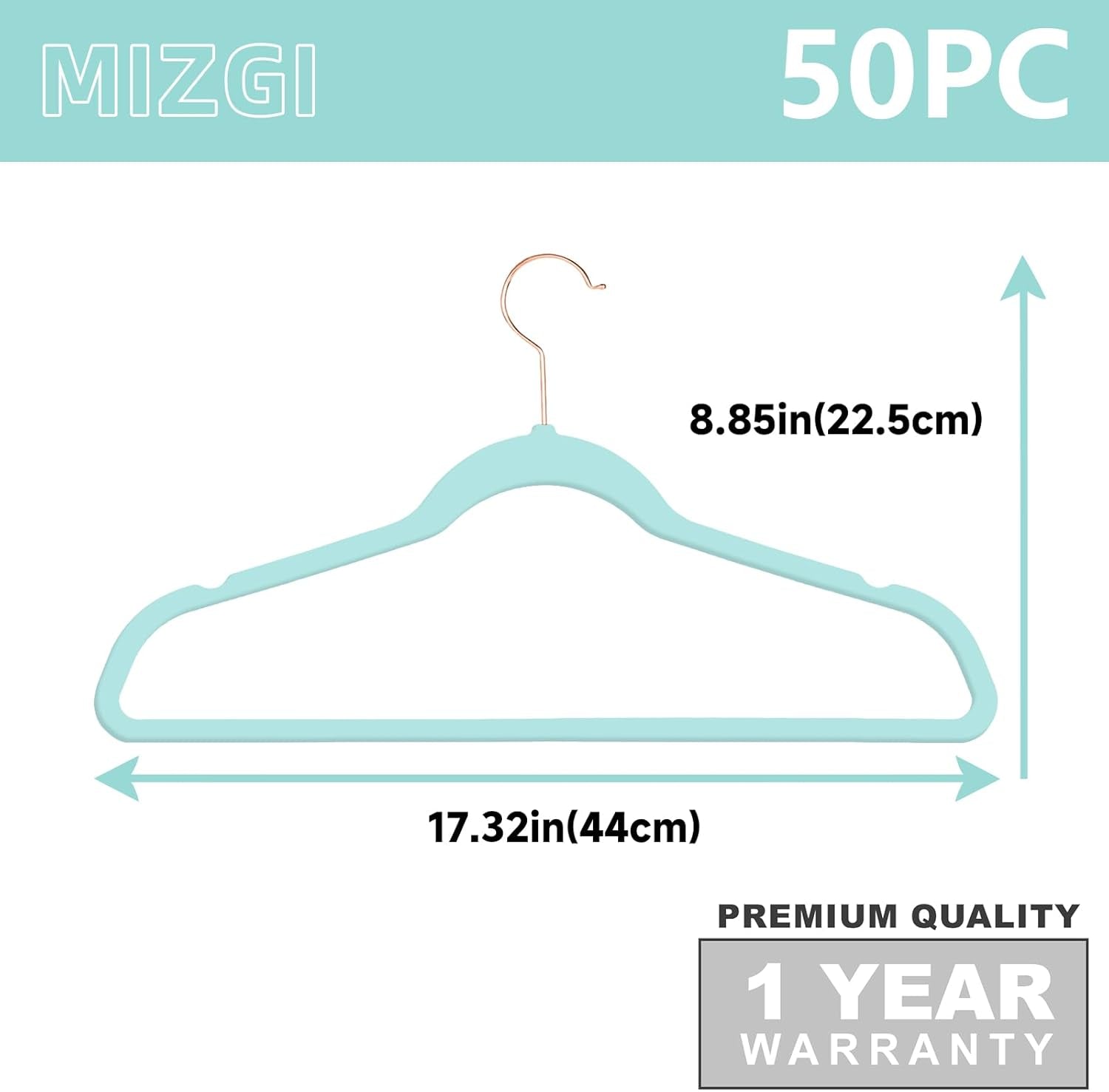 Premium Velvet Hangers (50 Pack) Heavy Duty - Non Slip Felt Hangers - Aqua Blue - Rose Gold Hooks,Space Saving Clothes Hangers,Durable Strong Hangers for Suits,Coats