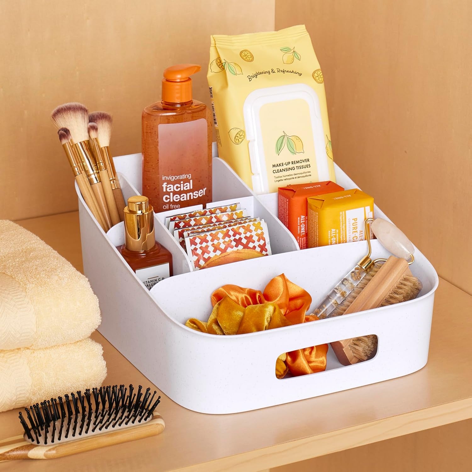 Shelfbin Adjustable Snack Bin, Bpa-Free Divided Storage Basket for Kitchen Pantry Organization, One Size, Speckled White