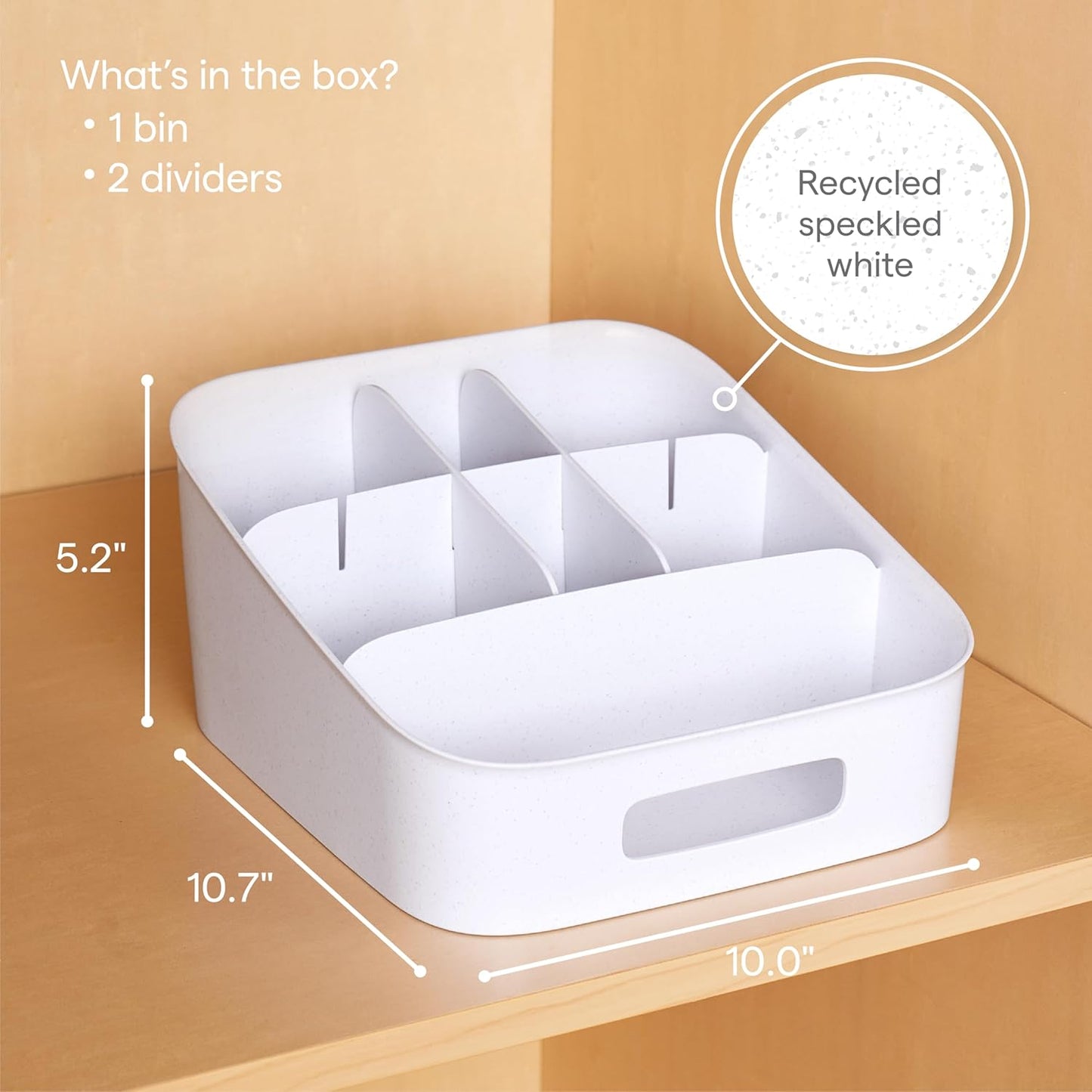 Shelfbin Adjustable Snack Bin, Bpa-Free Divided Storage Basket for Kitchen Pantry Organization, One Size, Speckled White
