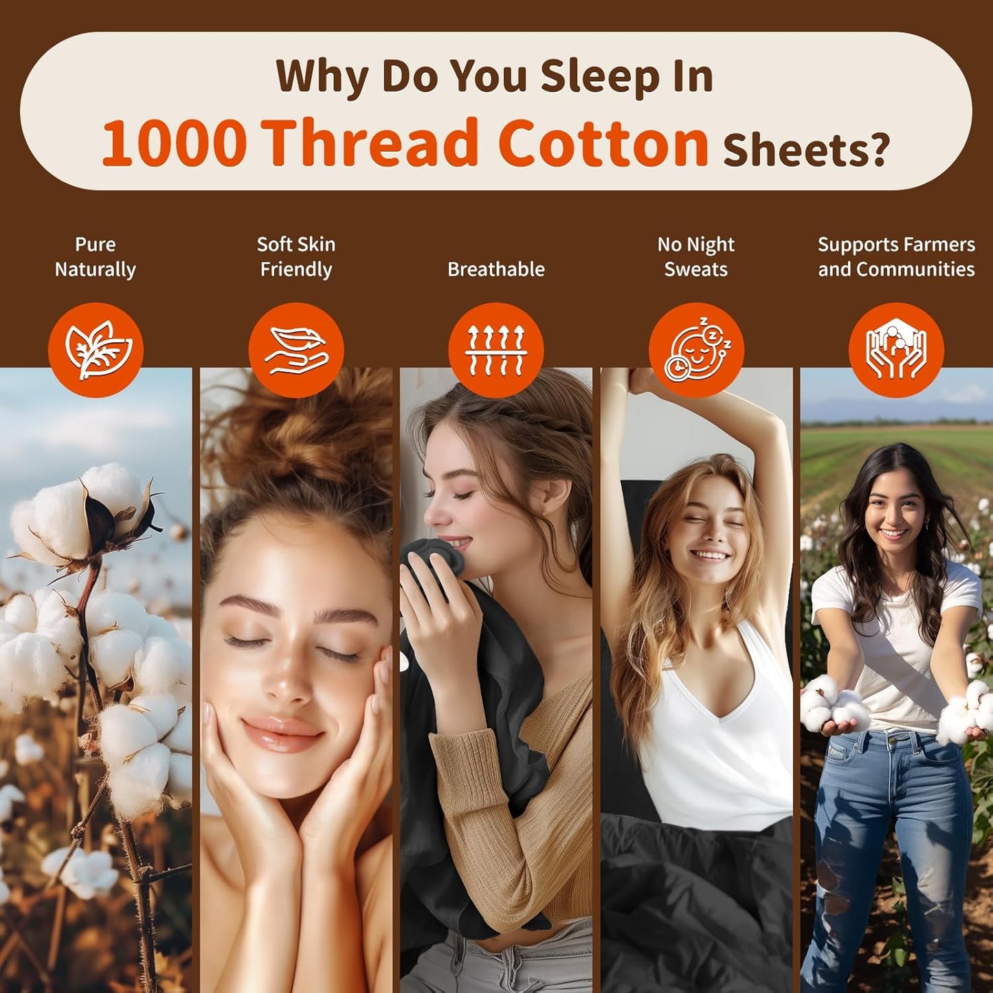 1000 Thread Count 100% Egyptian Cotton Sheets Set Twin, 3 Piece Sets Bed Sheet Deep Pocket Sheet Set 16" Soft Comfortable All Season (Twin, Black)