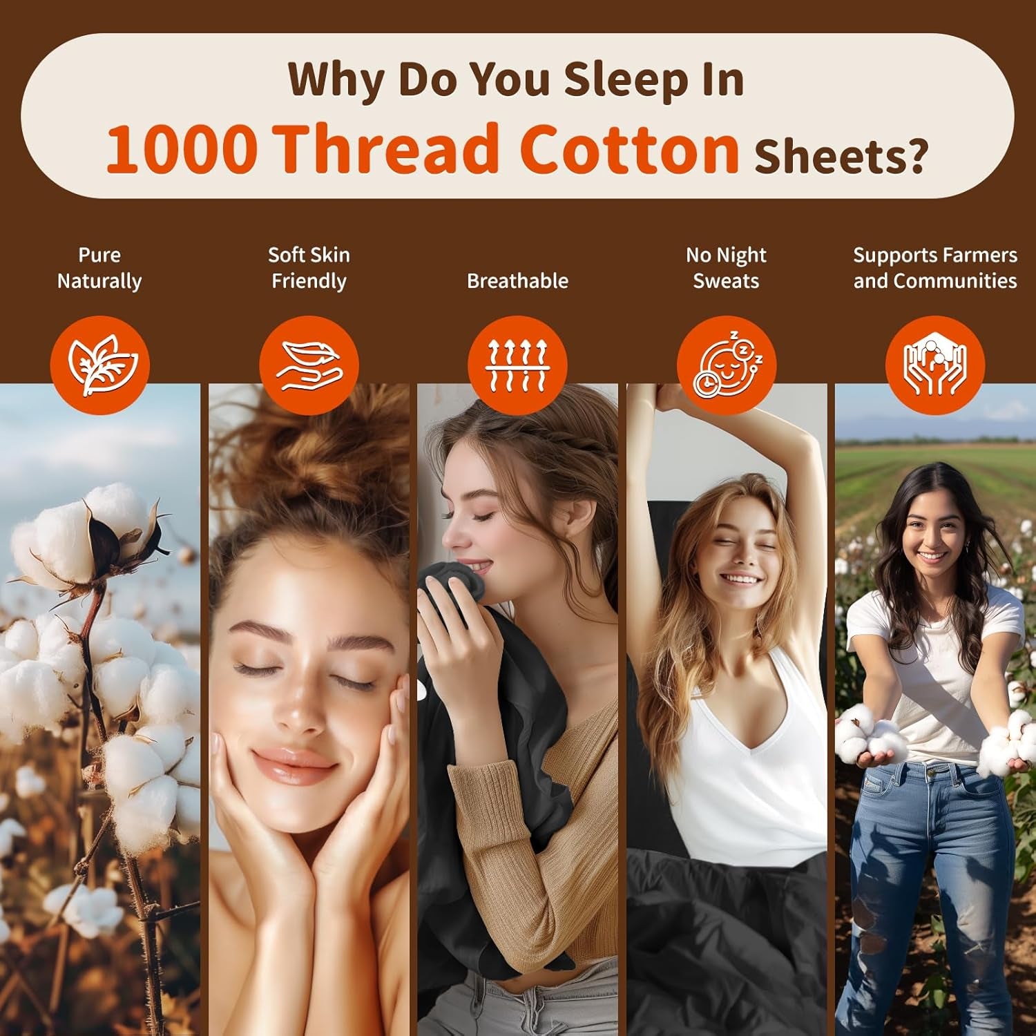 1000 Thread Count 100% Egyptian Cotton Sheets Set Twin, 3 Piece Sets Bed Sheet Deep Pocket Sheet Set 16" Soft Comfortable All Season (Twin, Black)