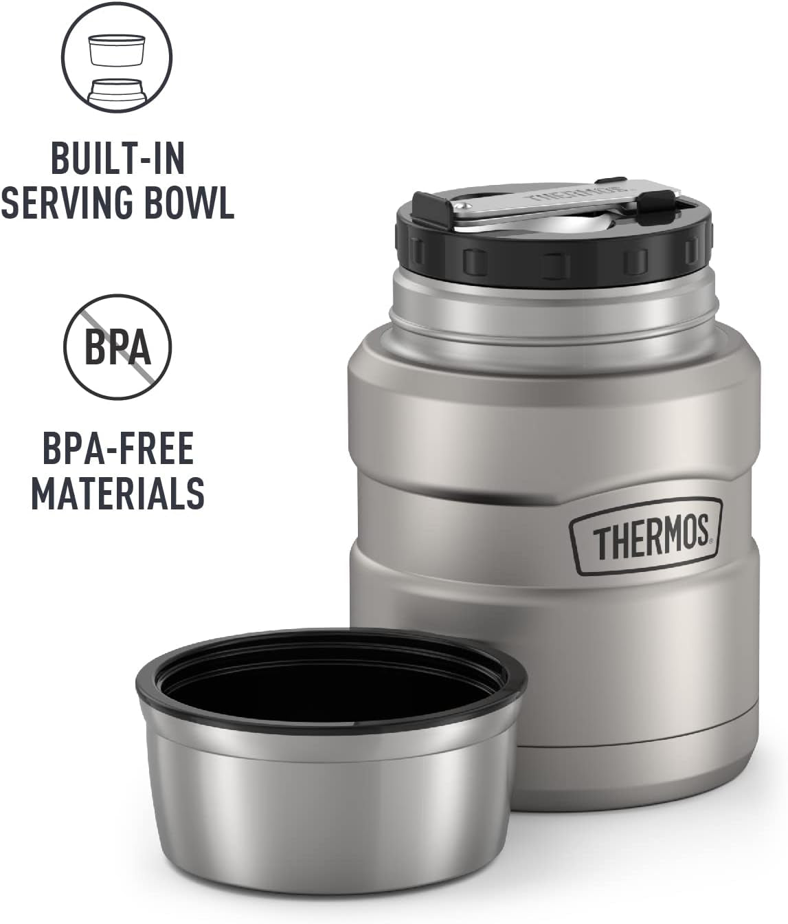 Stainless King Vacuum-Insulated Food Jar with Spoon, 16 Ounce, Matte Stainless Steel