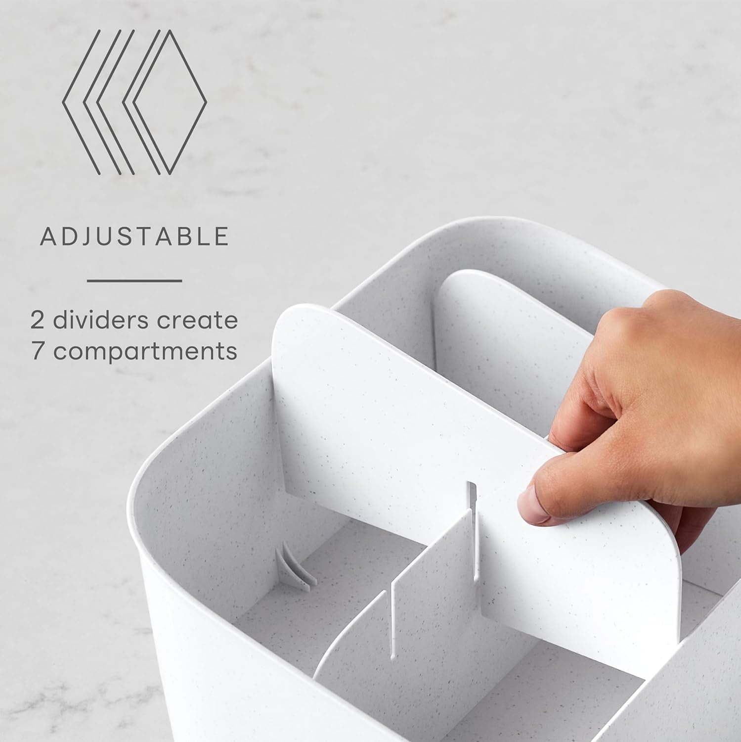 Shelfbin Adjustable Snack Bin, Bpa-Free Divided Storage Basket for Kitchen Pantry Organization, One Size, Speckled White