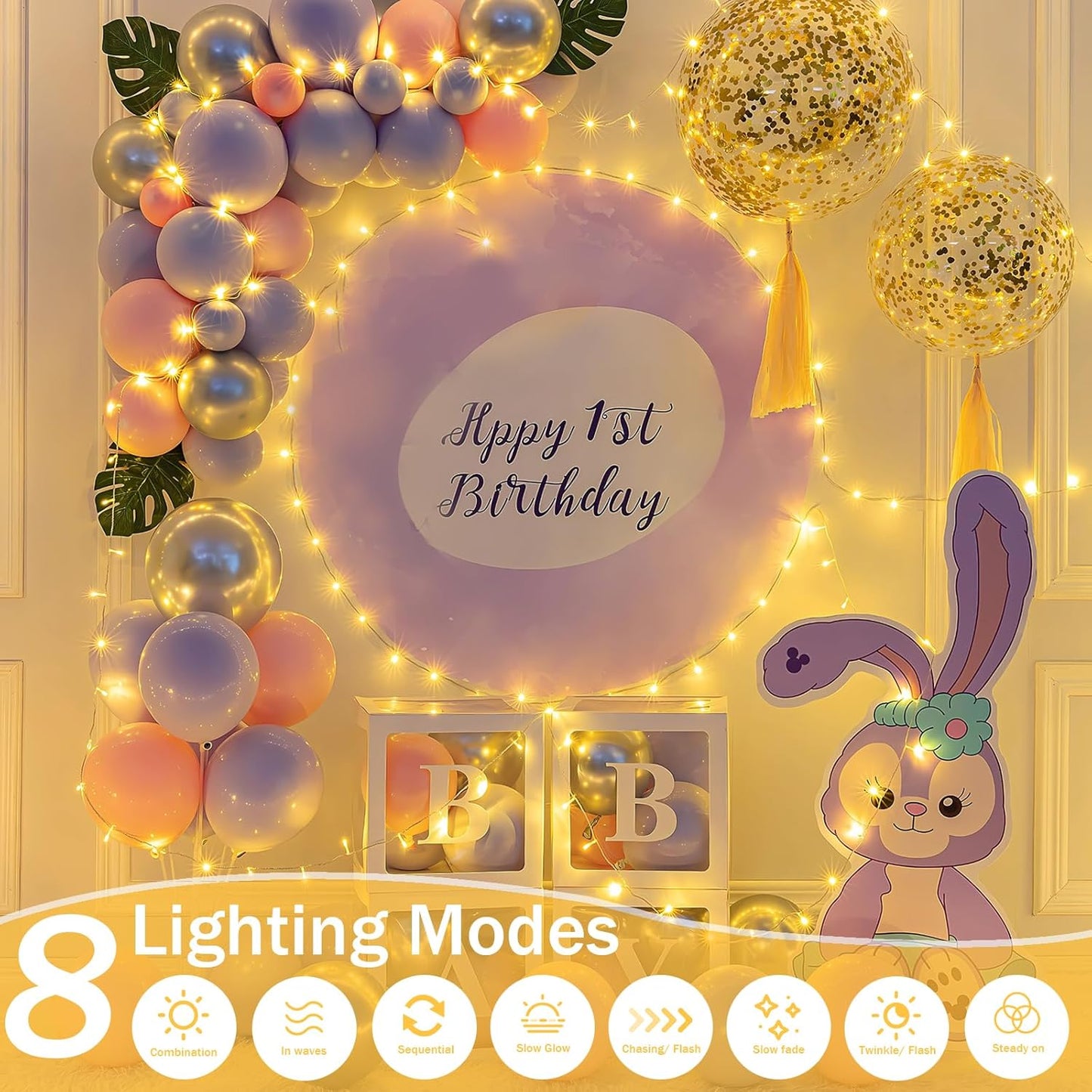 Connectable 200 LED String Lights Indoor Outdoor, 66FT Warm White Christmas Lights Waterproof, 8 Modes with Timer, Twinkle Fairy Lights Plug in Clear Wire for Christmas Tree, Bedroom, Classroom Decor